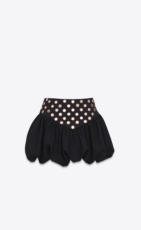 SAINT LAURENT Jupes Courtes Femme Mini jupe à basque volantée en gabardine noire brodée a_V4